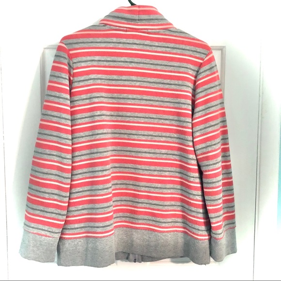 George Fleece Jacket Full Zip Grey/Coral Striped Side Pockets Drawstring Collar - Picture 4 of 4
